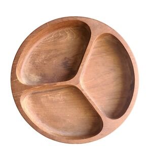 Vintage Genuine Teakwood‎ Divided Serving Tray 10" Round Thailand Rustic Dolphin